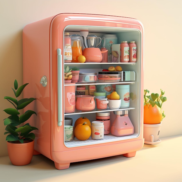 Cute Futuristic and Minimalist 3D Fridge Illustration Generative AI