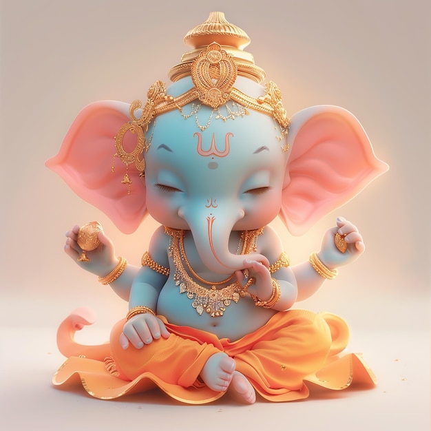 Cute Ganesha sitting in a simple pose with a pastel color background