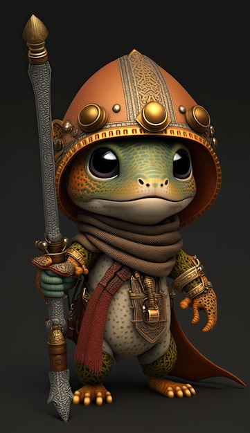 Cute Gecko Animal Warrior 3D Game Model Generative AI