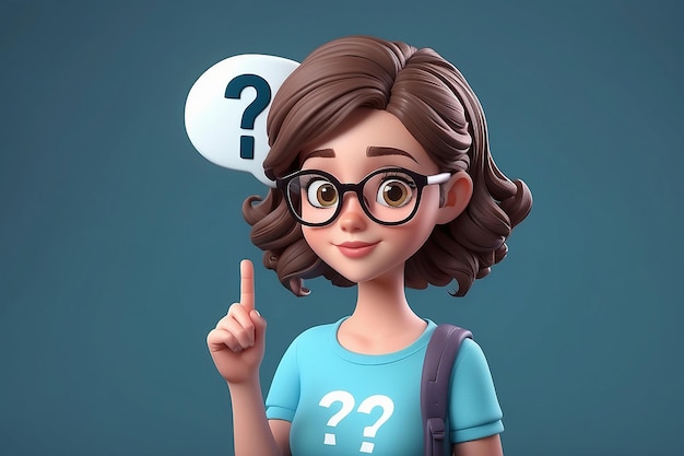 Cute geek girl with glasses and question bubble Vector Illustration