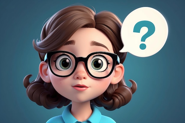 Cute geek girl with glasses and question bubble Vector Illustration