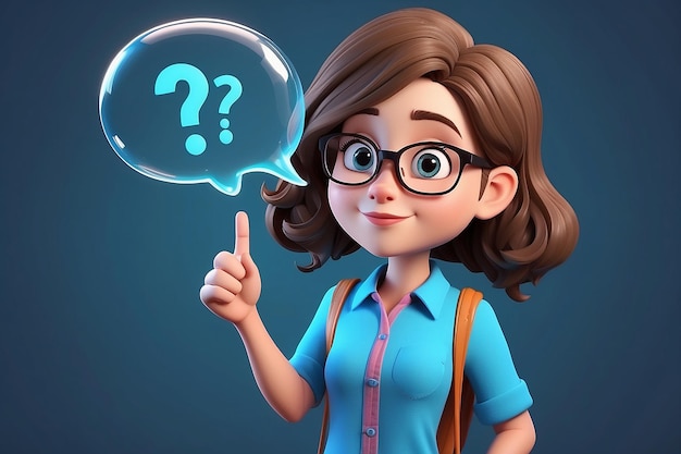 Cute geek girl with glasses and question bubble Vector Illustration