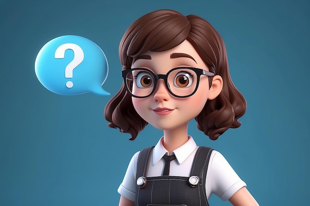 Cute geek girl with glasses and question bubble Vector Illustration