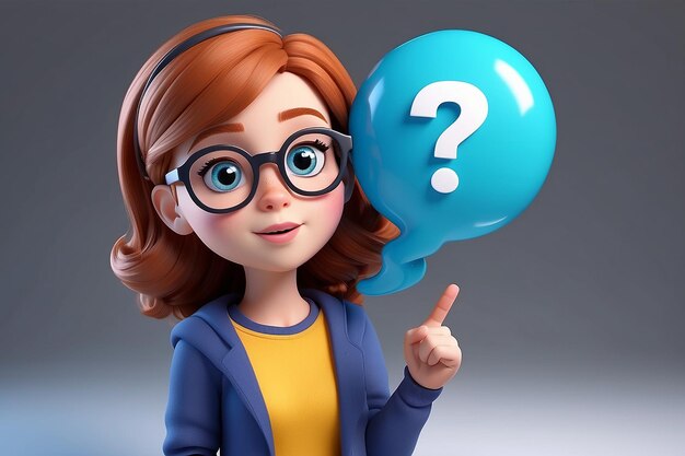 Cute geek girl with glasses and question bubble Vector Illustration