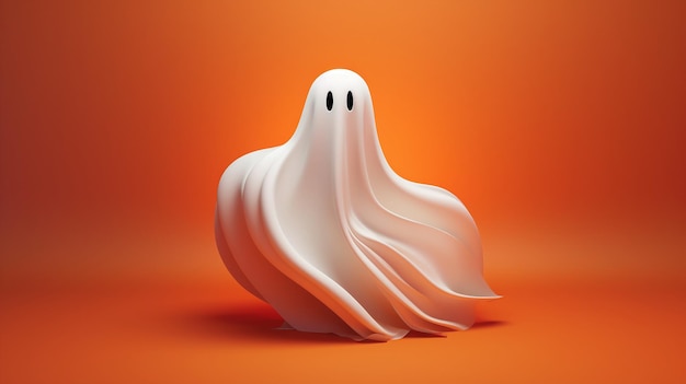 cute ghost 3d rendered wavy background with copy space halloween banner design material