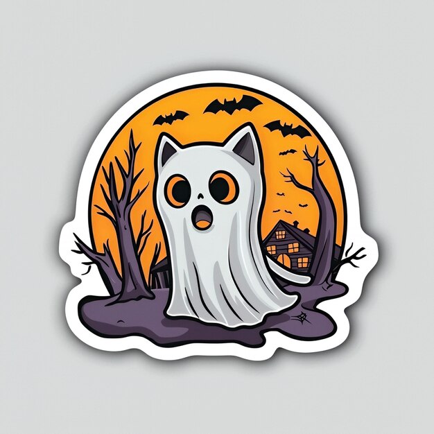 Photo cute ghost cat halloween sticker