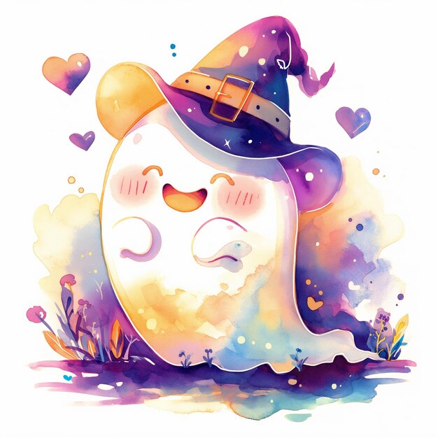 Photo cute ghost decoration in halloween night doodle art style