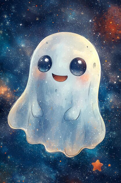 Cute Ghost Floating in Space