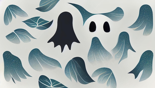 Cute ghost poster mural digital illustration for halloweenmodern and indie style flat designHappy halloween flat banner template with copy space