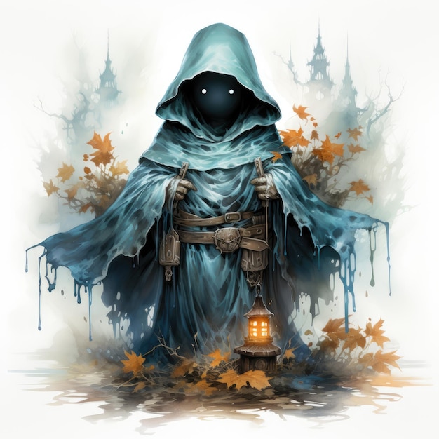 cute ghost spirit phantom Halloween illustration artwork horror isolated tattoo fantasy cartoon