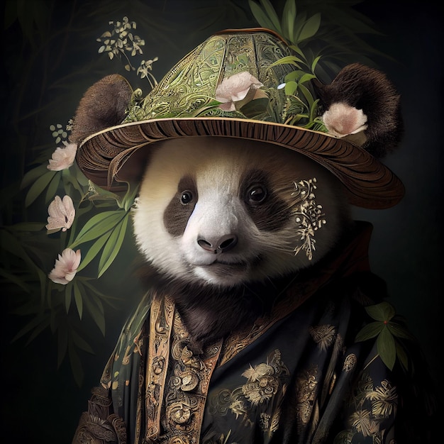 Cute giant panda dressed in traditional Chinese clothing illustration