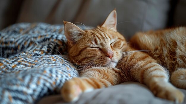 A Cute Ginger Cat Lying On A Couch Looking Sleepy In A Cozy Home Setting