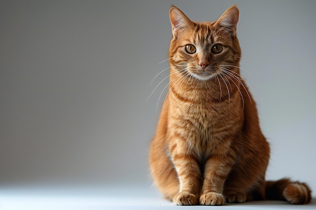 Cute ginger cat sitting on grey background Shallow depth of field