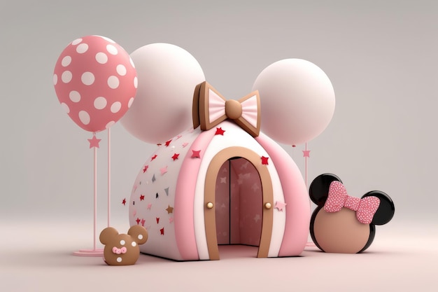 Cute gingerbread house with pink and white polka dots Generative AI