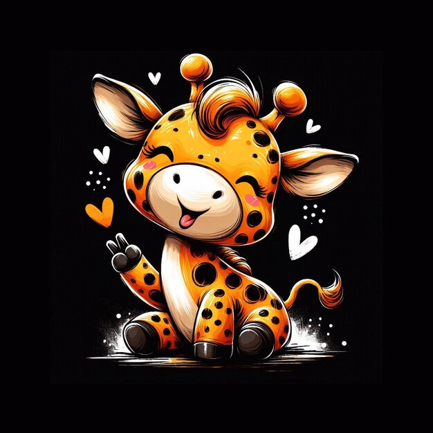 Cute giraffe cartoon illustration for tshirt