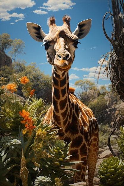 Cute giraffe among the foliage