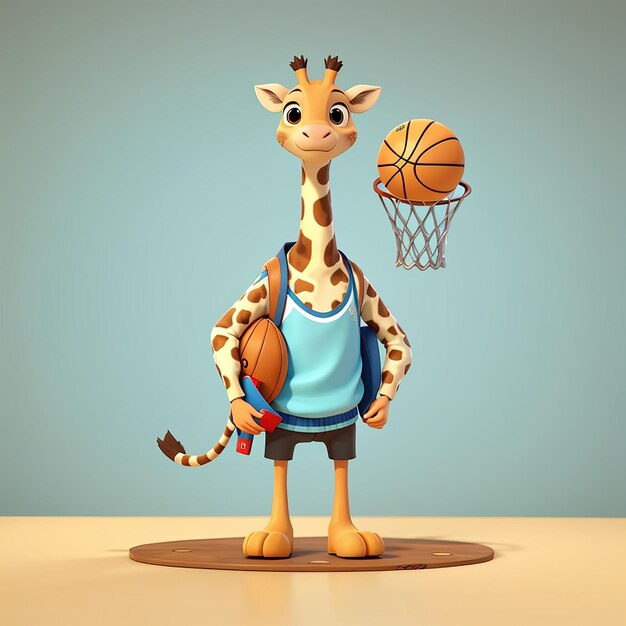 Photo cute giraffe playing basket ball cartoon vector icon illustration animal sport icon isolated flat