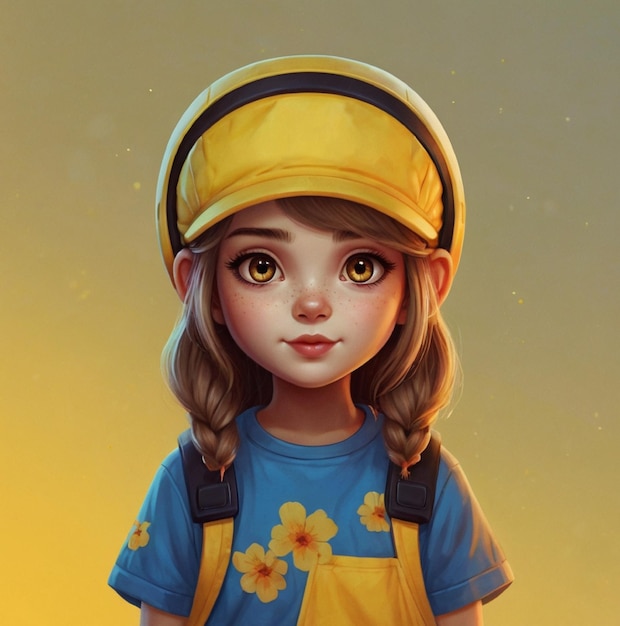 cute girl cartoon in yellow background