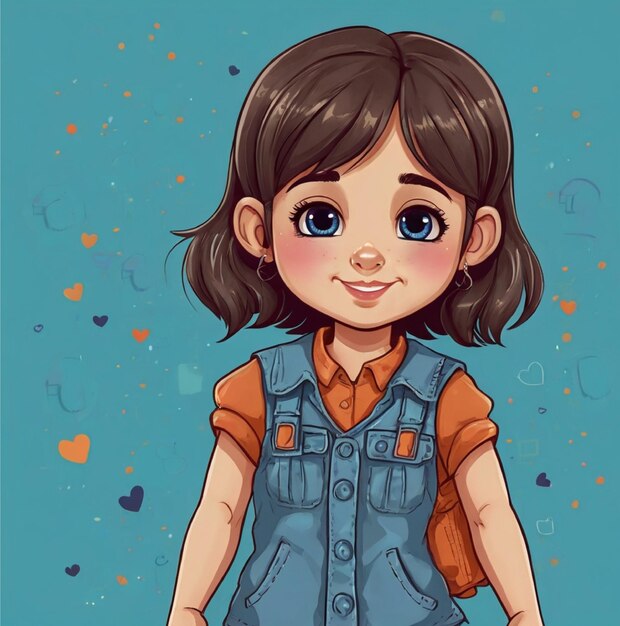 cute girl cartoon in yellow background