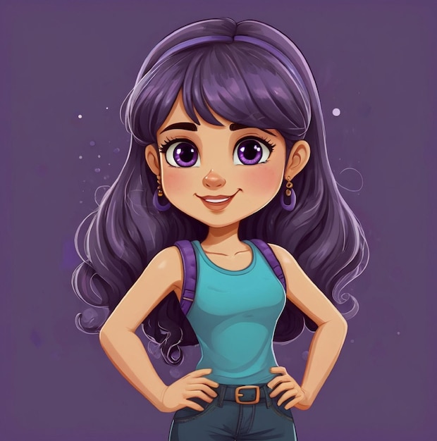 cute girl cartoon in yellow background