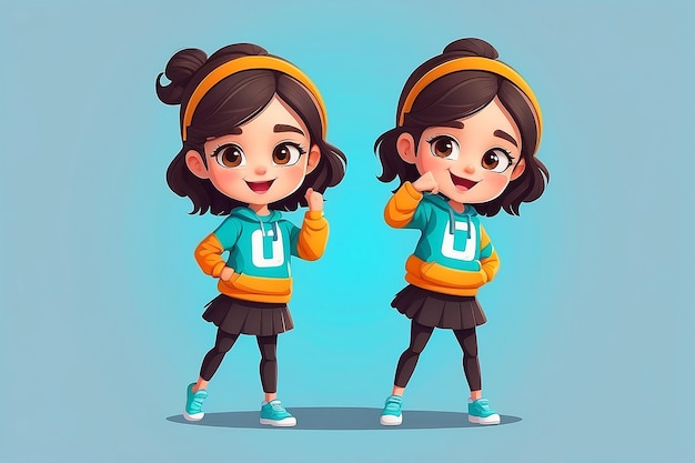 Cute girl Dabbing pose cartoon vector Icon Illustration