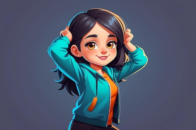 Cute girl Dabbing pose cartoon vector Icon Illustration