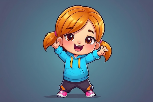 Photo cute girl dabbing pose cartoon vector icon illustration