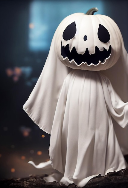 a cute girl dress as a ghost