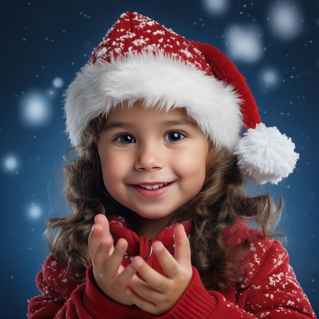 Cute girl happy face to celebrate christmas with wearing santa hat