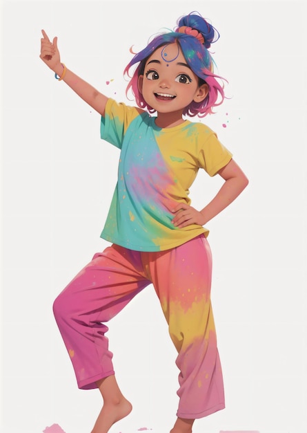 Cute Girl joyfully dancing in Holi festival