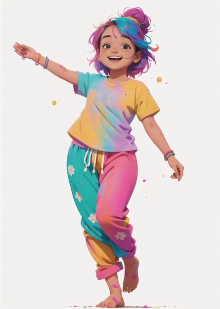 Cute Girl joyfully dancing in Holi festival