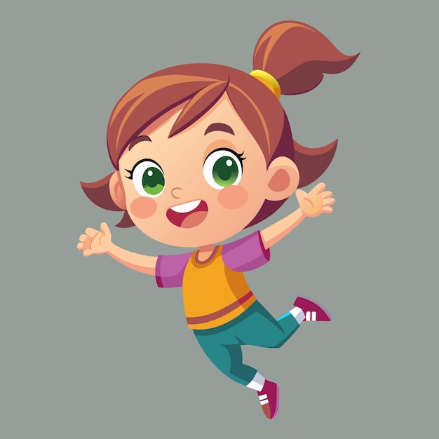 Cute girl or kid jumping cartoon 3d illustration character