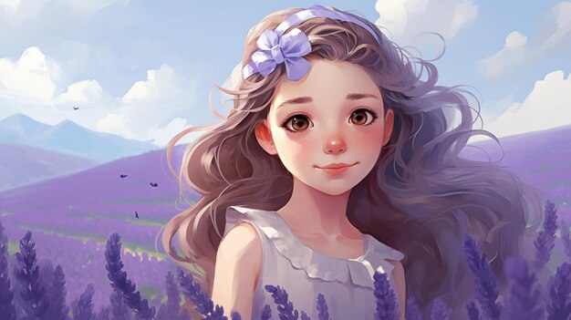 Cute girl in a lavender field Childrens illustration