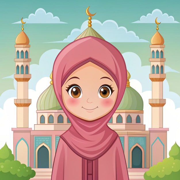 Photo cute girl moslem prayer cartoon vector icon illustration people religion icon concept isolated premium vector flat cartoon style