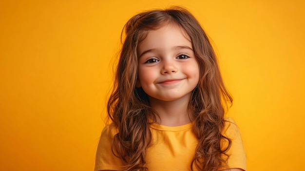 Cute Girl Portrait on Yellow Background Emoti