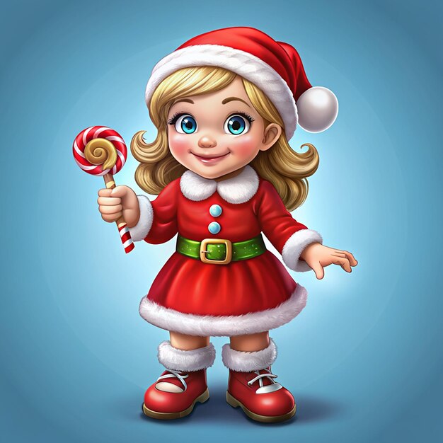 Cute girl in santa claus costume Lollipop illustration