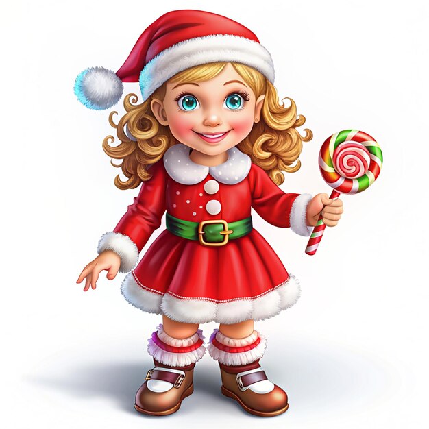 Cute girl in santa claus costume Lollipop illustration