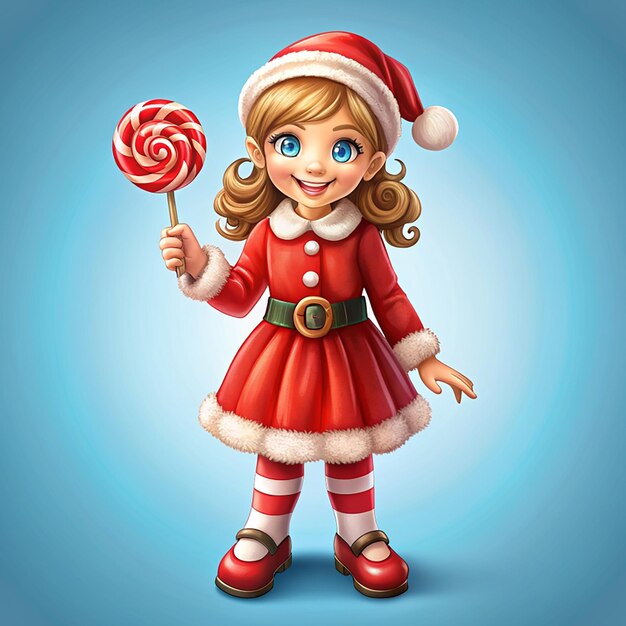 Cute girl in santa claus costume Lollipop illustration