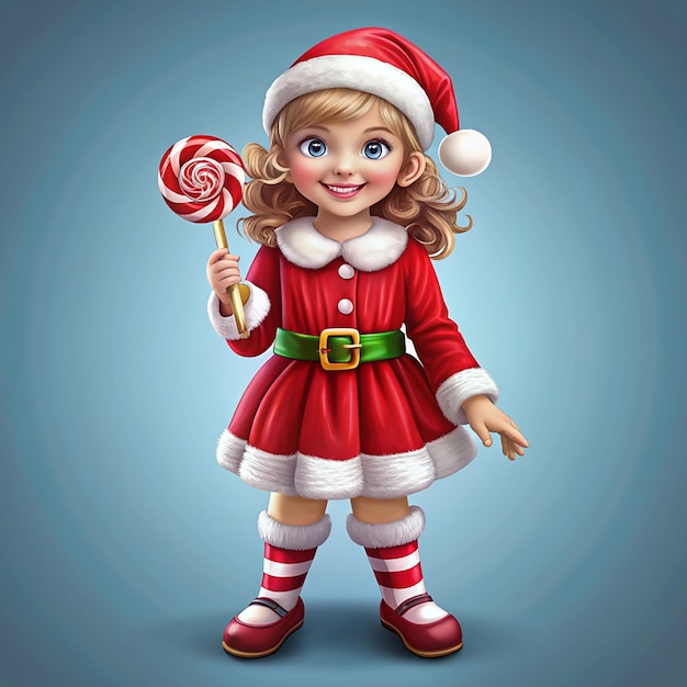 Cute girl in santa claus costume Lollipop illustration