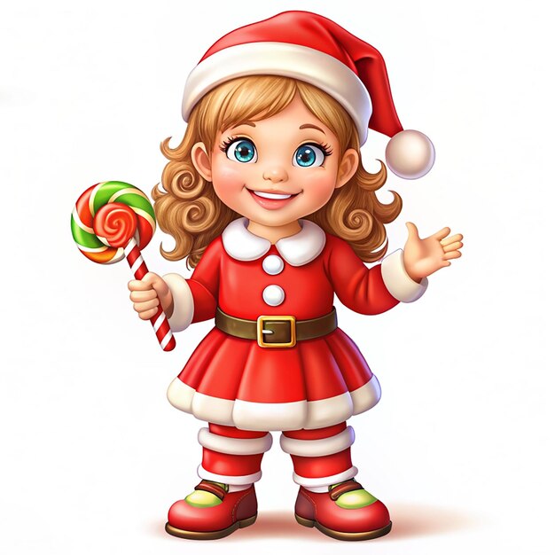 Cute girl in santa claus costume Lollipop illustration