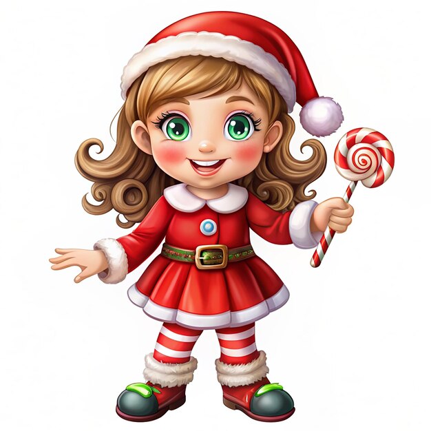 Cute girl in santa claus costume Lollipop illustration