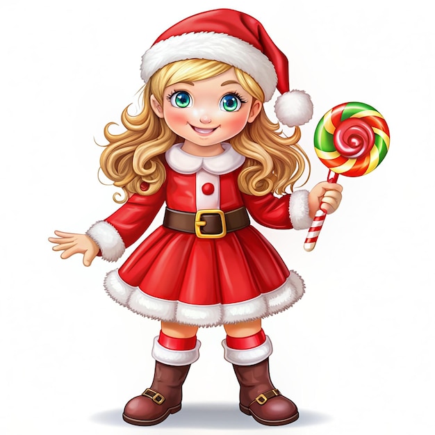 Cute girl in santa claus costume Lollipop illustration