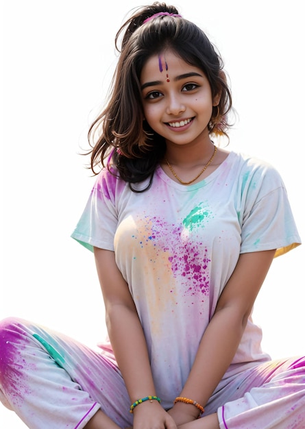 Cute girl Smiling Holi festival