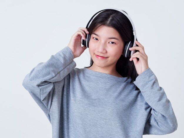 Cute girl while listening to music