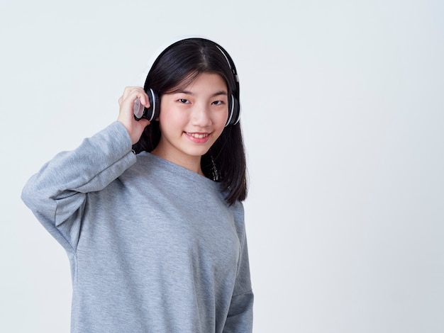 Cute girl while listening to music