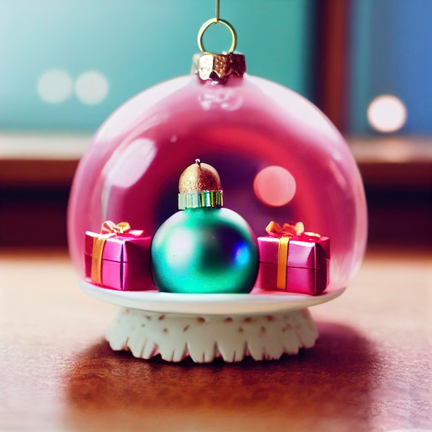 Cute glass snow globe and gift box, Christmas gift.