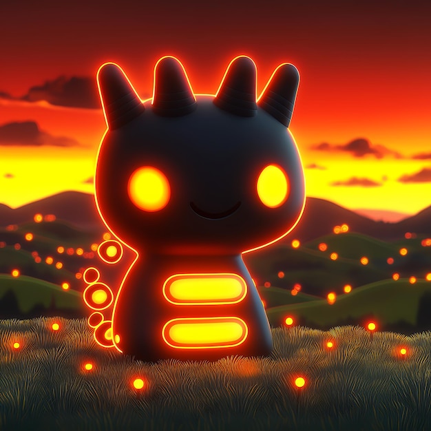 Cute Glowing Creature in a Sunset Landscape