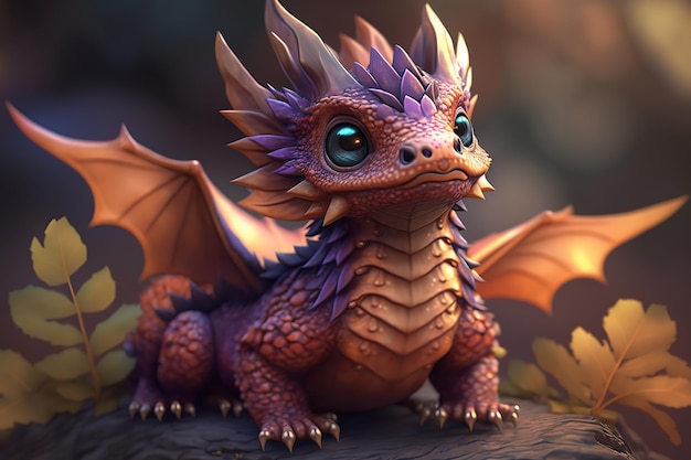 Cute glowing dragon close up