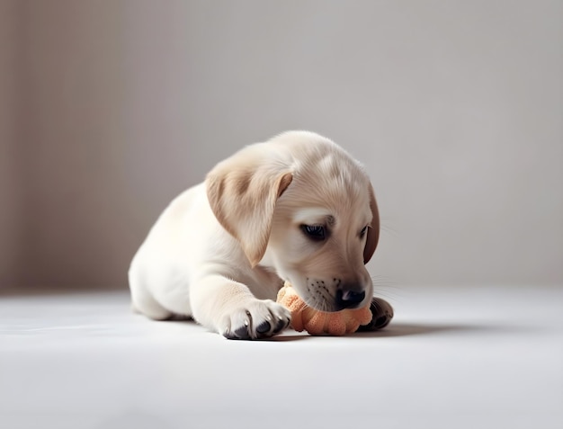 Cute golden retriever puppy playing with pet toy Generative AI