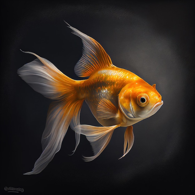 Cute goldfish in black background